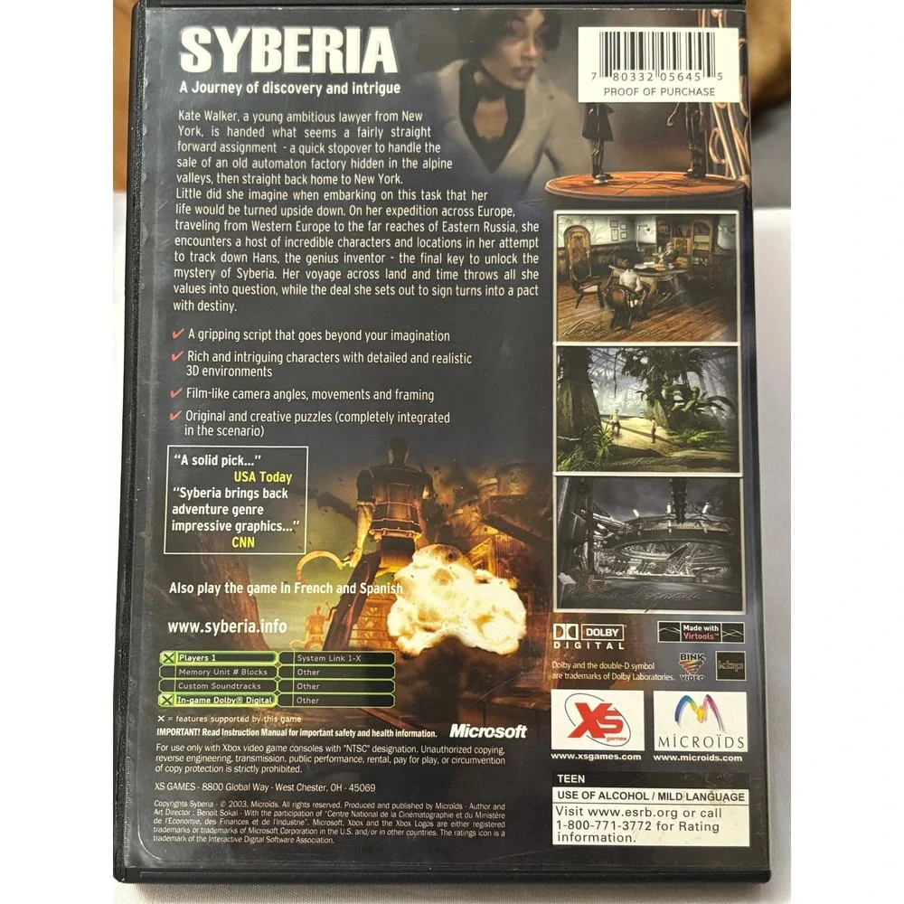 Xbox Syberia Adventure‎ Puzzle Video Game B Sokal Complete